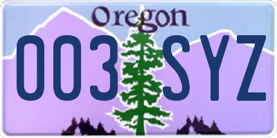 OR license plate 003SYZ