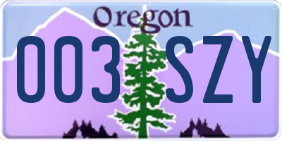 OR license plate 003SZY