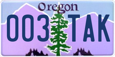 OR license plate 003TAK