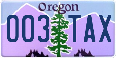 OR license plate 003TAX