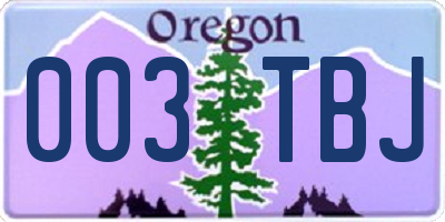 OR license plate 003TBJ