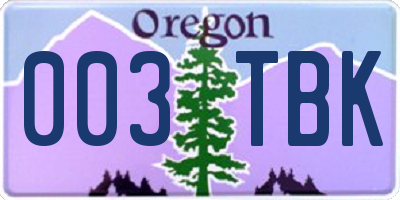 OR license plate 003TBK