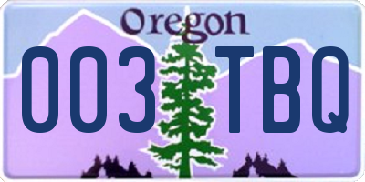 OR license plate 003TBQ
