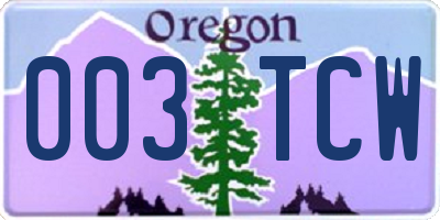 OR license plate 003TCW
