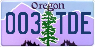 OR license plate 003TDE