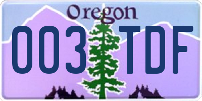 OR license plate 003TDF
