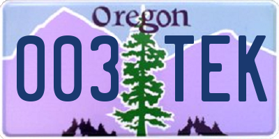 OR license plate 003TEK