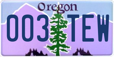 OR license plate 003TEW
