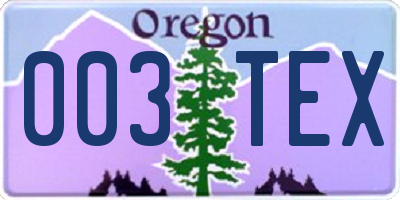 OR license plate 003TEX