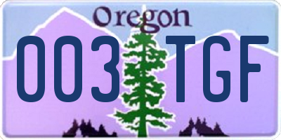 OR license plate 003TGF