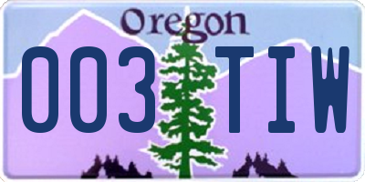 OR license plate 003TIW