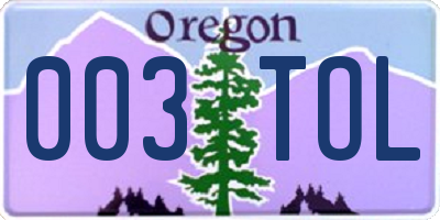 OR license plate 003TOL