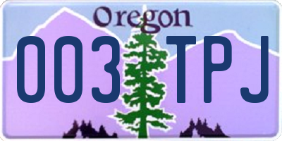 OR license plate 003TPJ