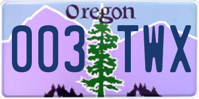 OR license plate 003TWX