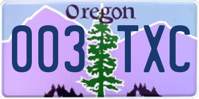 OR license plate 003TXC