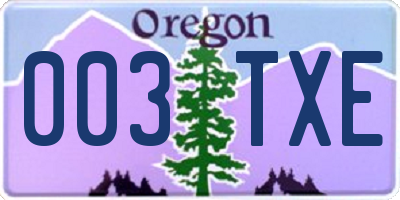 OR license plate 003TXE