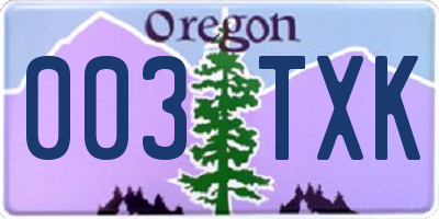 OR license plate 003TXK