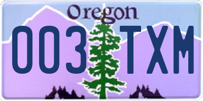 OR license plate 003TXM