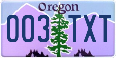 OR license plate 003TXT