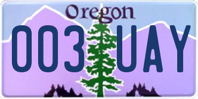 OR license plate 003UAY