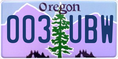 OR license plate 003UBW