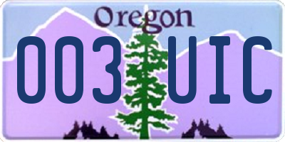 OR license plate 003UIC