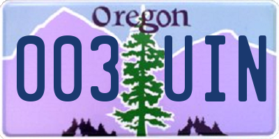 OR license plate 003UIN