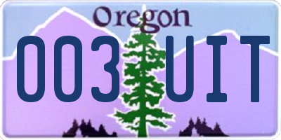 OR license plate 003UIT