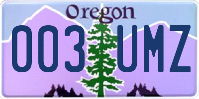 OR license plate 003UMZ