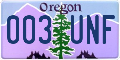 OR license plate 003UNF
