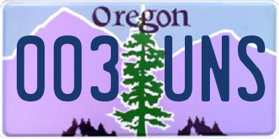 OR license plate 003UNS