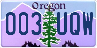 OR license plate 003UQW