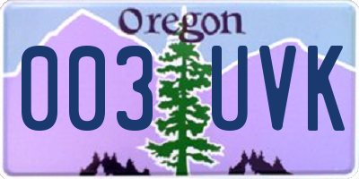 OR license plate 003UVK