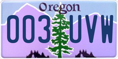 OR license plate 003UVW