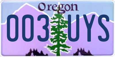 OR license plate 003UYS