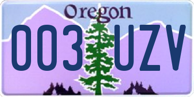 OR license plate 003UZV