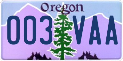 OR license plate 003VAA