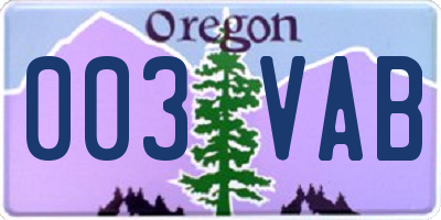 OR license plate 003VAB