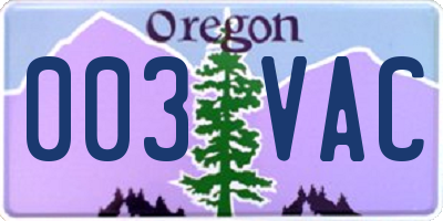 OR license plate 003VAC