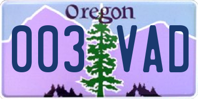 OR license plate 003VAD