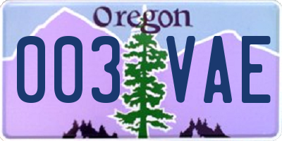 OR license plate 003VAE