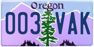 OR license plate 003VAK