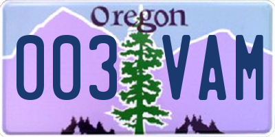 OR license plate 003VAM