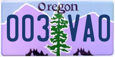 OR license plate 003VAO