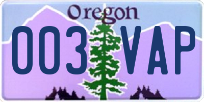 OR license plate 003VAP