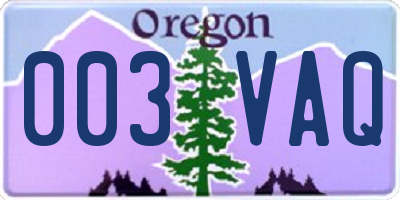 OR license plate 003VAQ