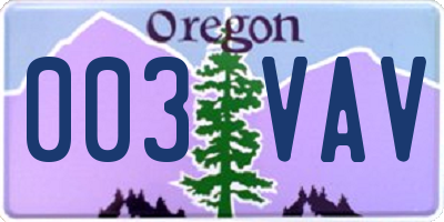 OR license plate 003VAV
