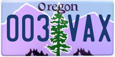 OR license plate 003VAX