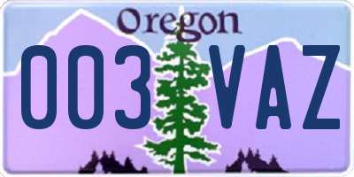 OR license plate 003VAZ