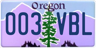 OR license plate 003VBL